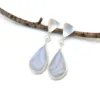 White Agate Silver Earrings with Pearls