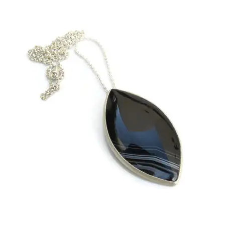 Large Onyx Pendant Silver Necklace