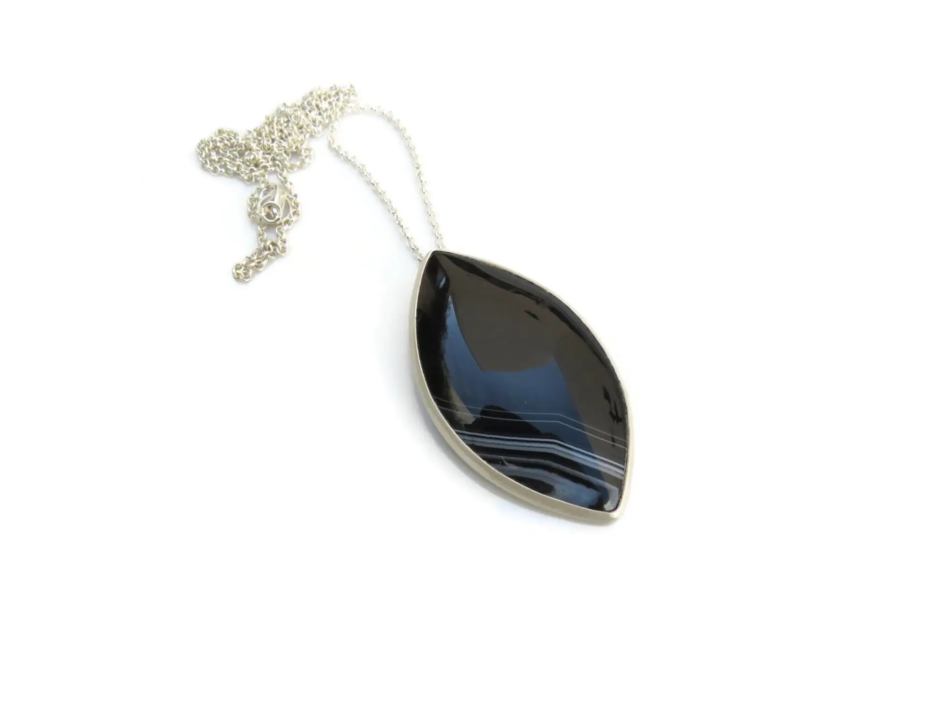 Large Onyx Pendant Silver Necklace