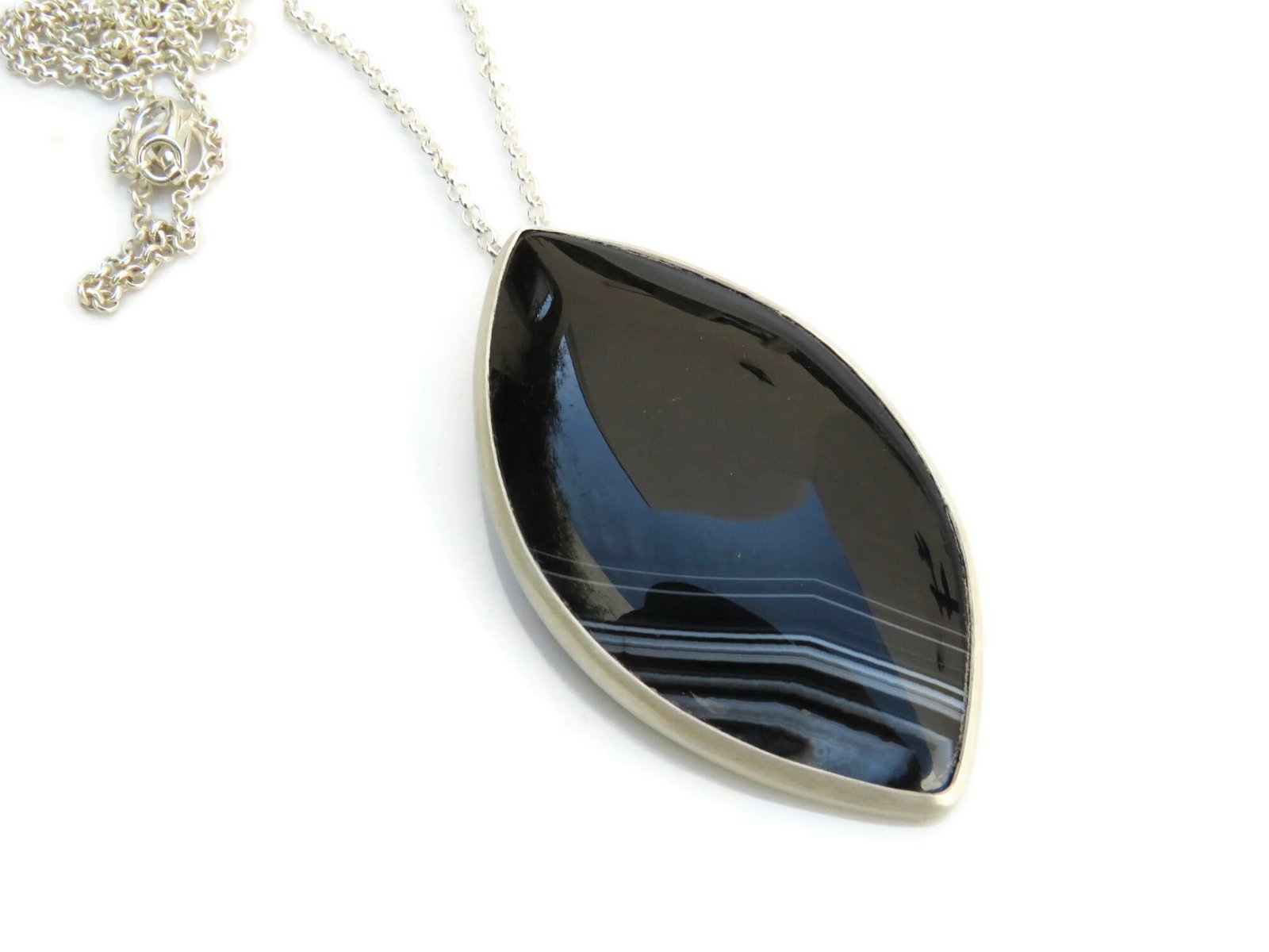 Large Onyx Pendant Silver Necklace