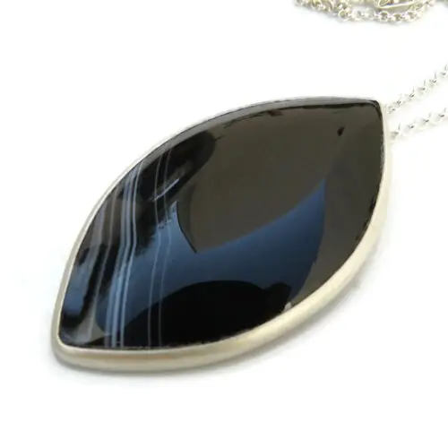 Large Onyx Pendant Silver Necklace