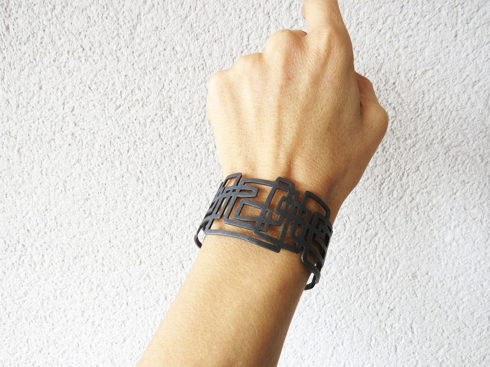 Linear Geometric Oxidized Silver Cuff Bracelet