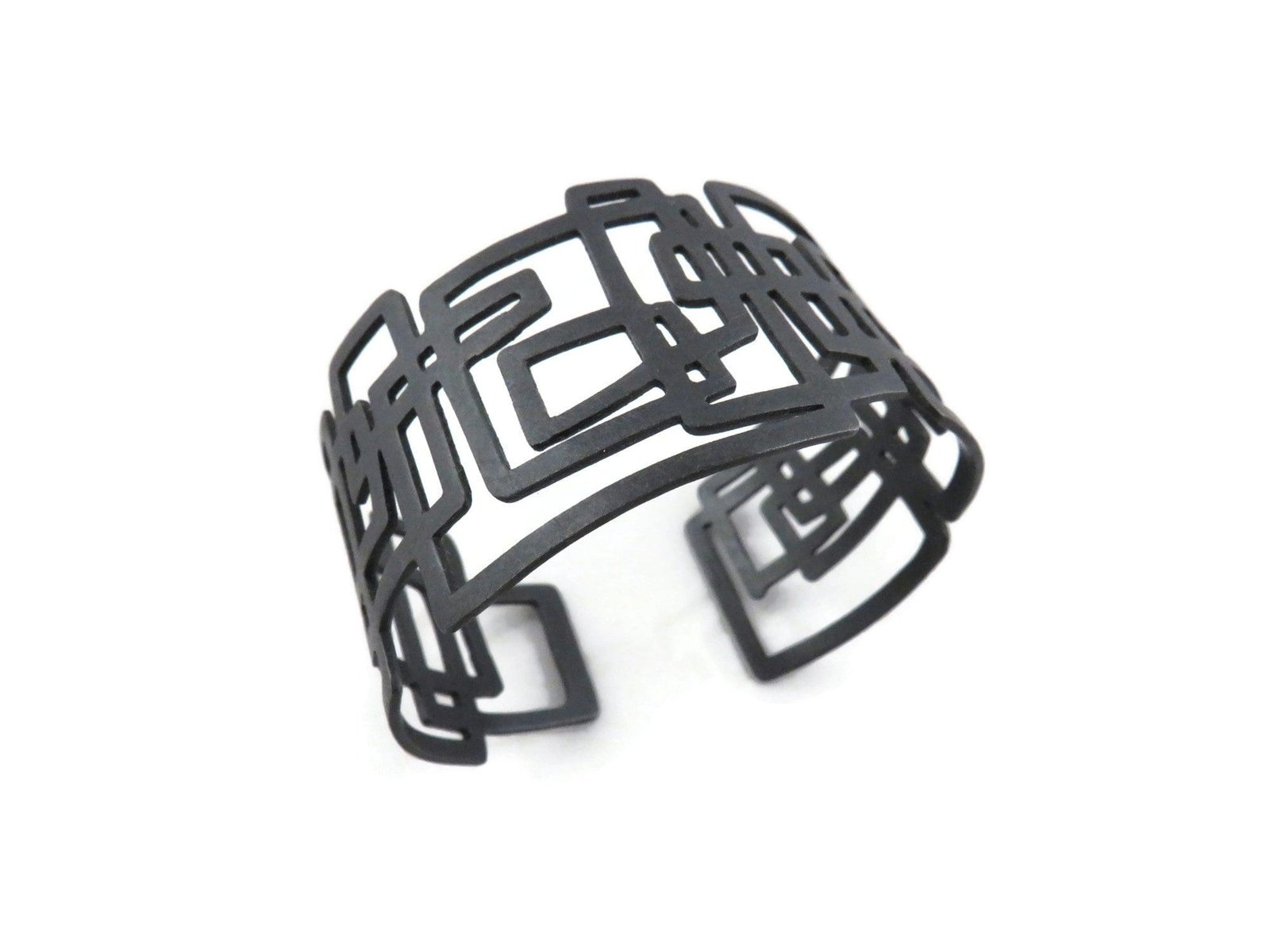 Linear Geometric Oxidized Silver Cuff Bracelet