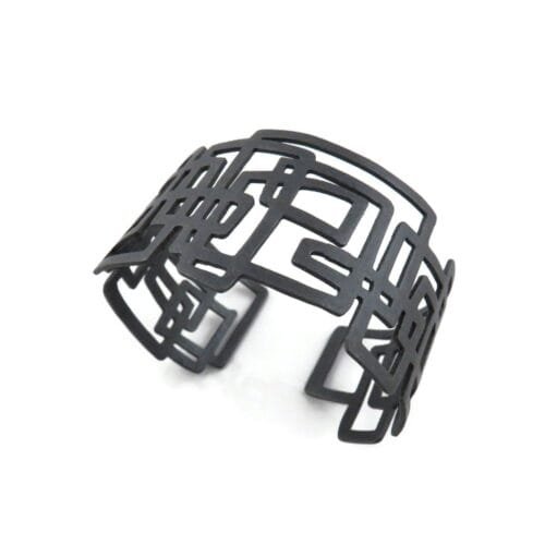 Linear Geometric Oxidized Silver Cuff Bracelet