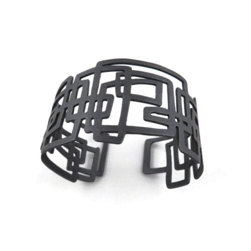 Linear Geometric Oxidized Silver Cuff Bracelet