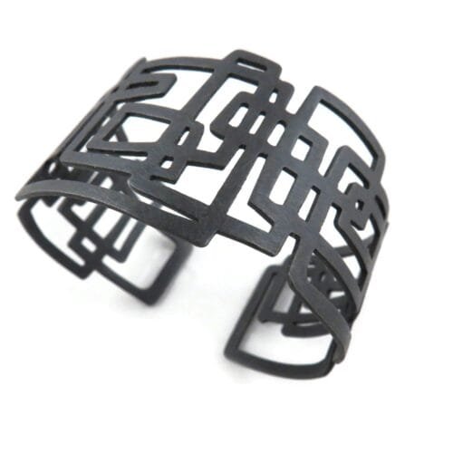 Linear Geometric Oxidized Silver Cuff Bracelet