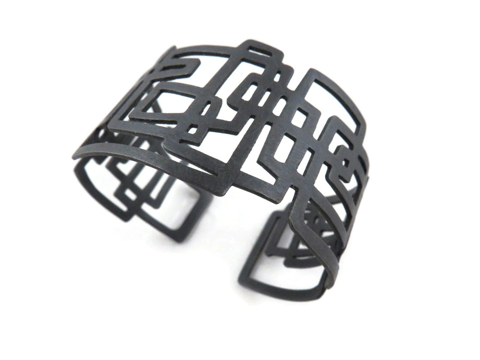 Linear Geometric Oxidized Silver Cuff Bracelet