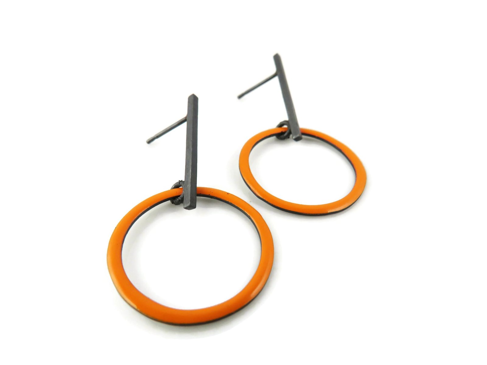 Bold Orange Enamel Hoop Earrings