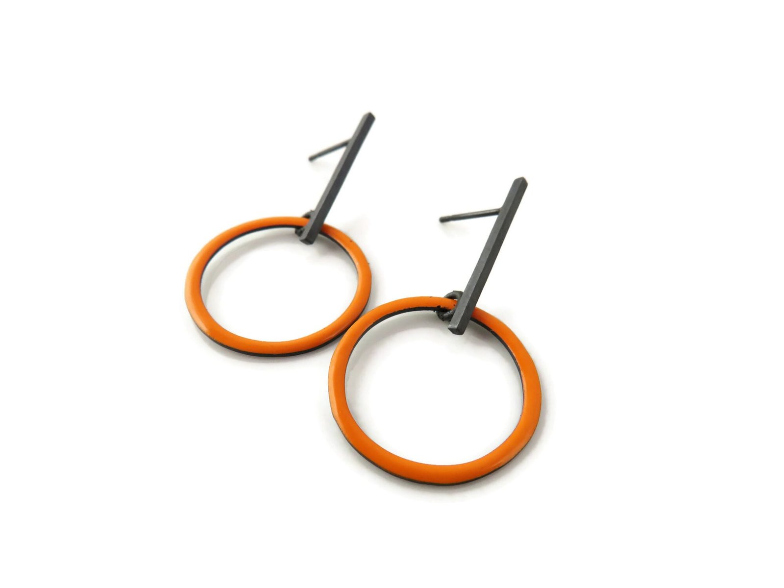 Bold Orange Enamel Hoop Earrings