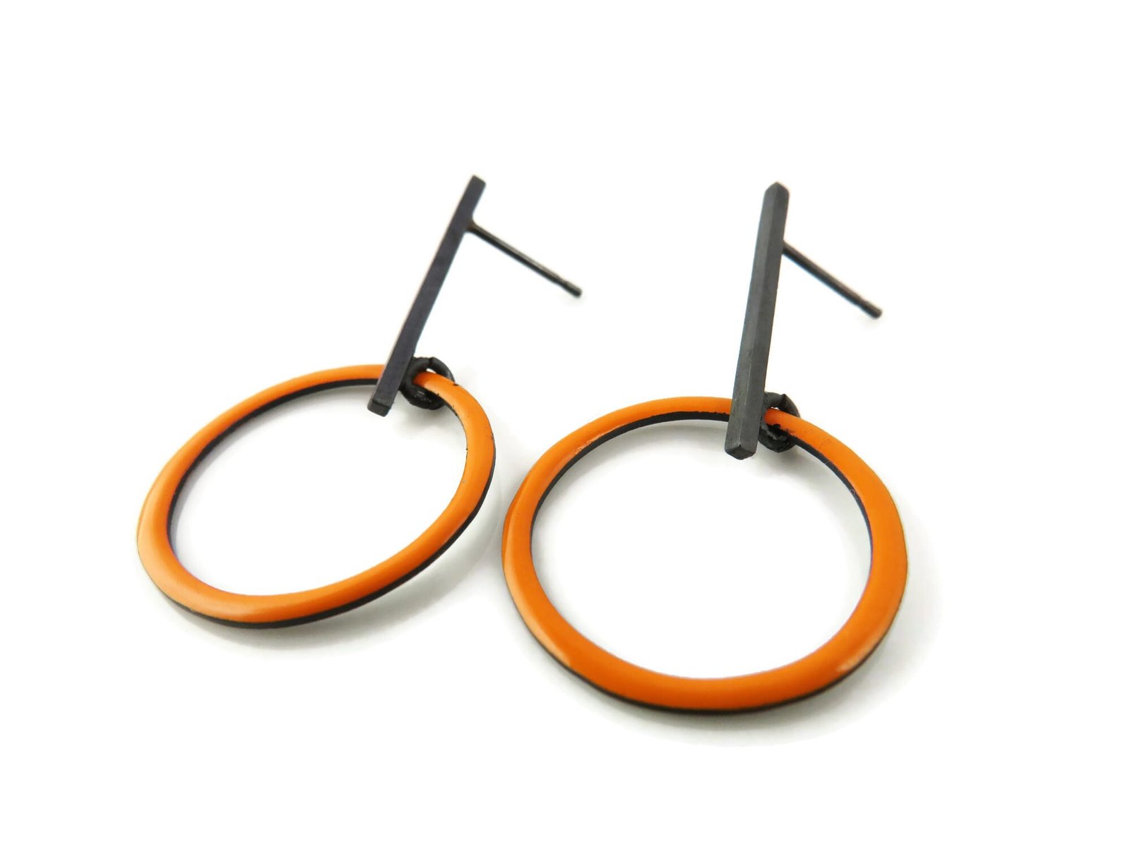 Bold Orange Enamel Hoop Earrings