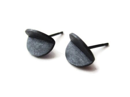 Oxidized Silver Half Circle Stud Earrings