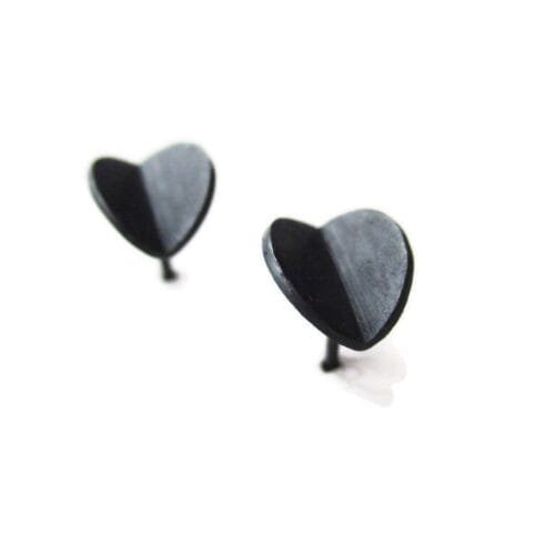 Oxidized Silver Half Circle Stud Earrings