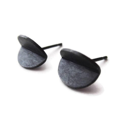 Oxidized Silver Half Circle Stud Earrings
