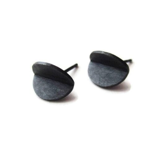 Oxidized Silver Half Circle Stud Earrings