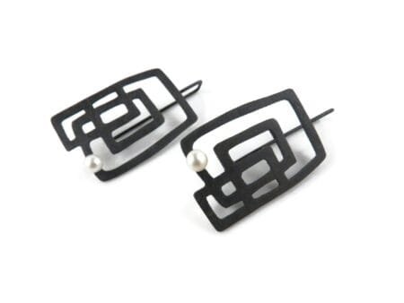 Pearl Oxidized Silver Linear Earrings
