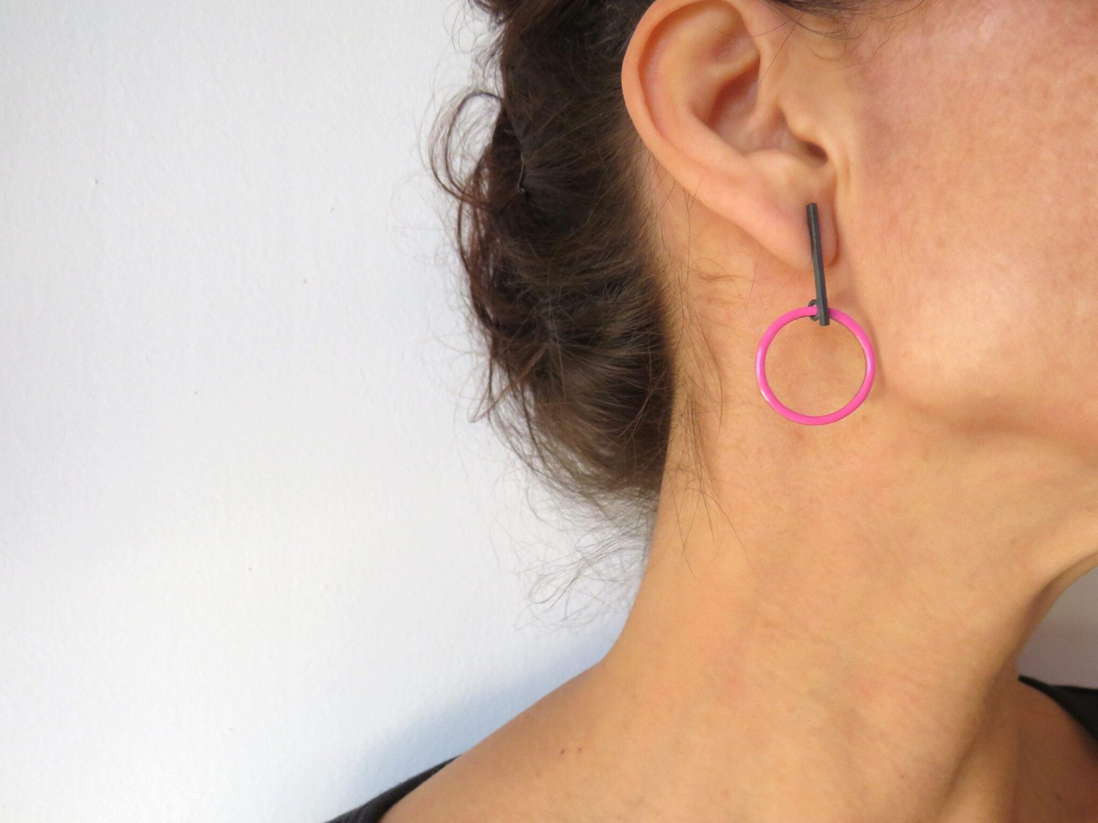 Vivid Pink Enamel Hoop Earrings