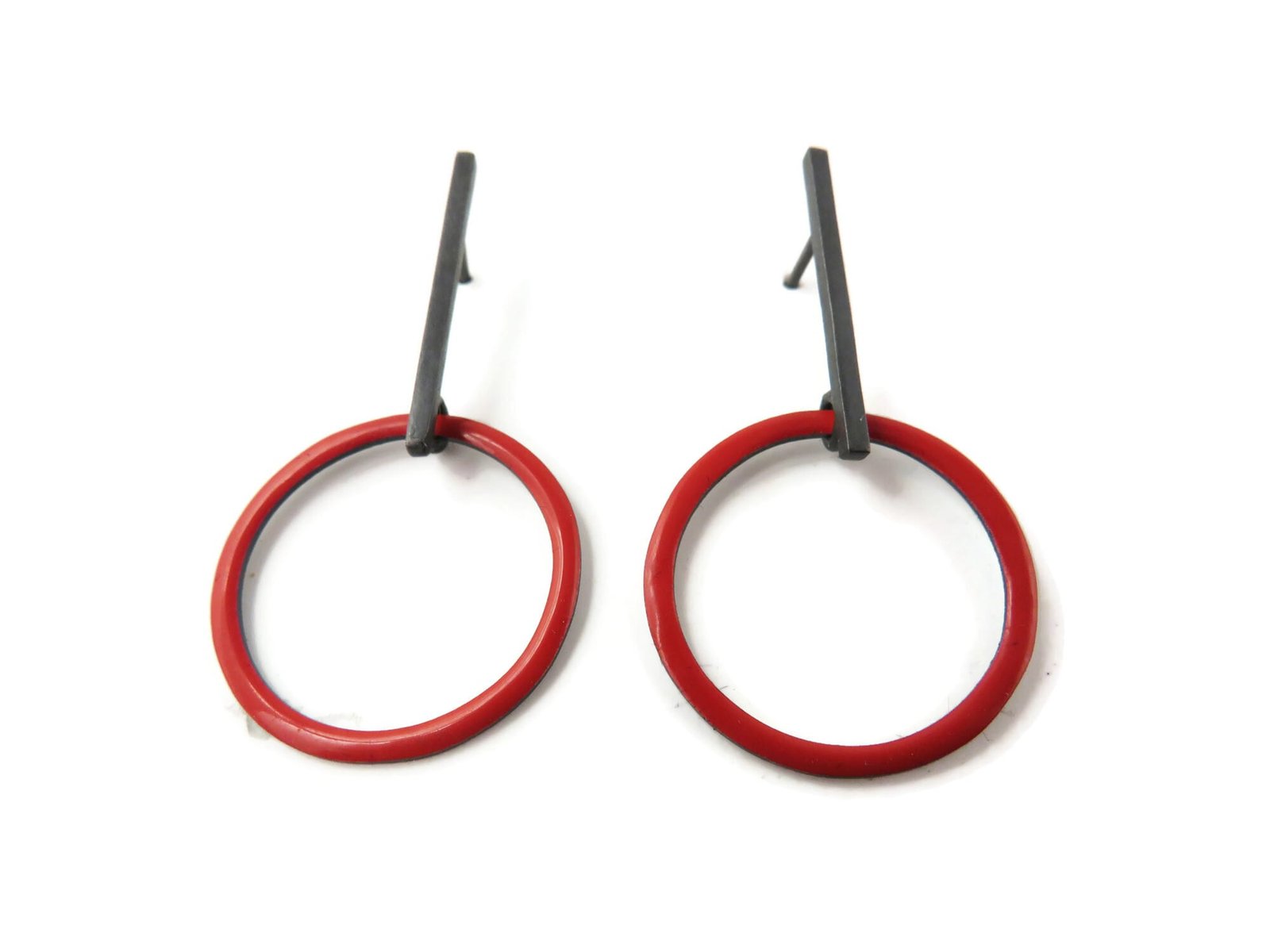 Bright Red Enamel Hoop Earrings