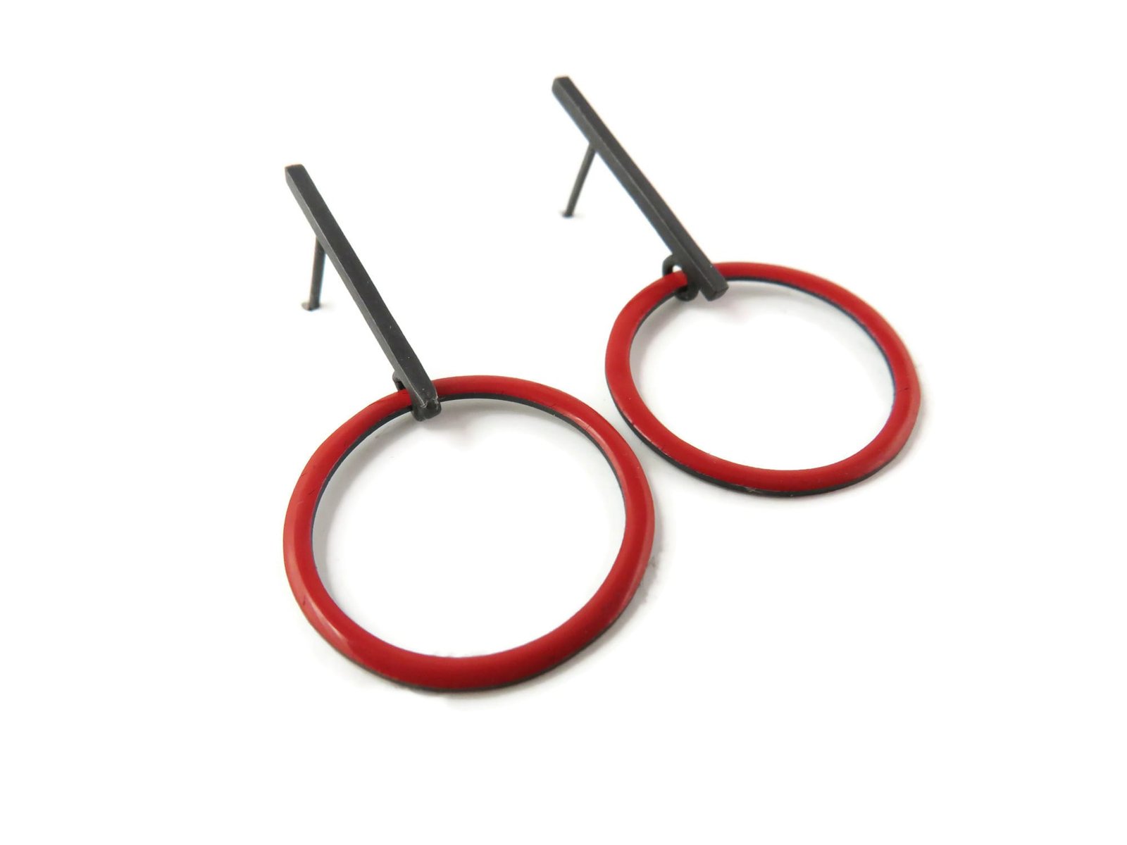 Bright Red Enamel Hoop Earrings