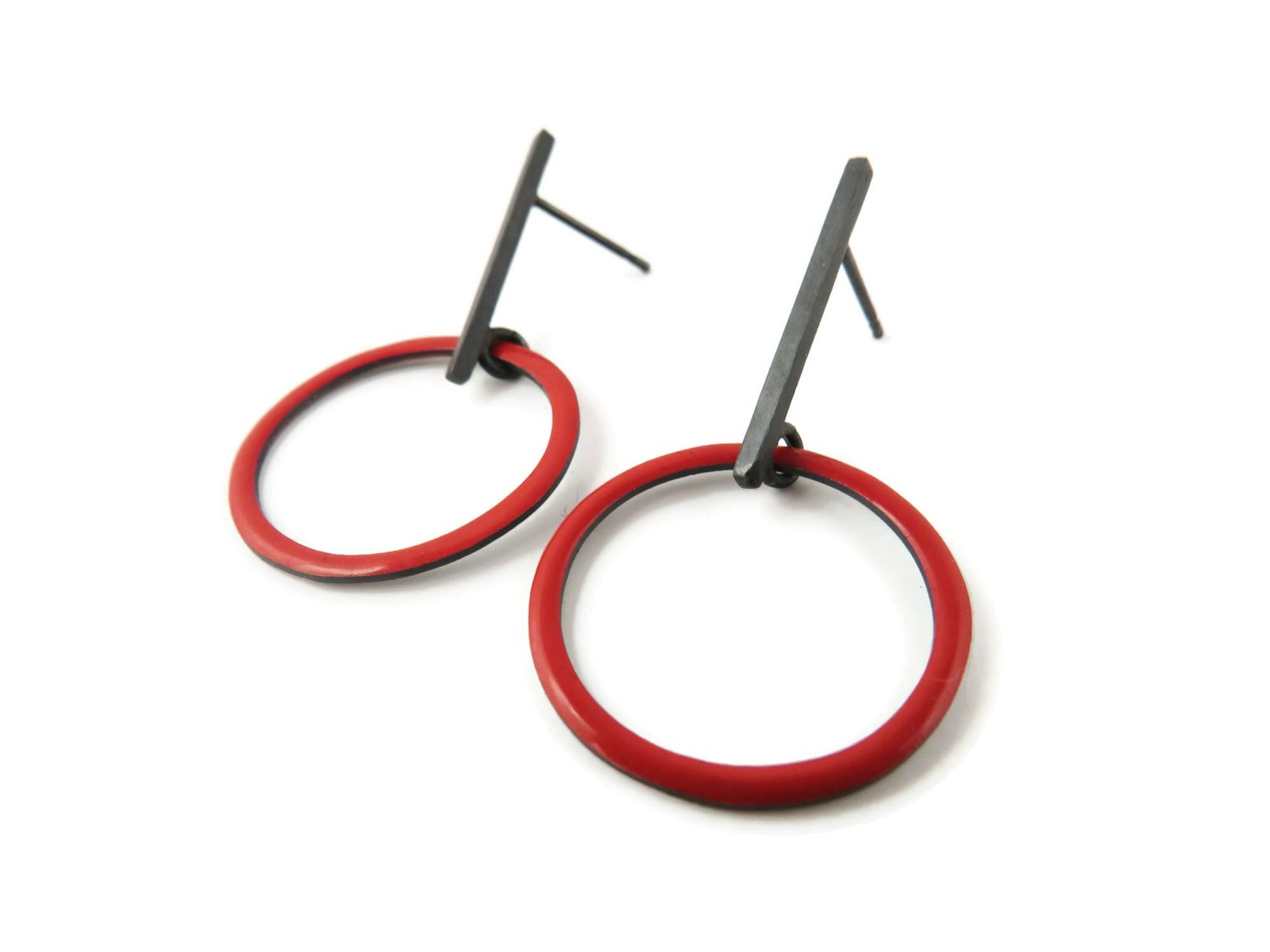 Bright Red Enamel Hoop Earrings