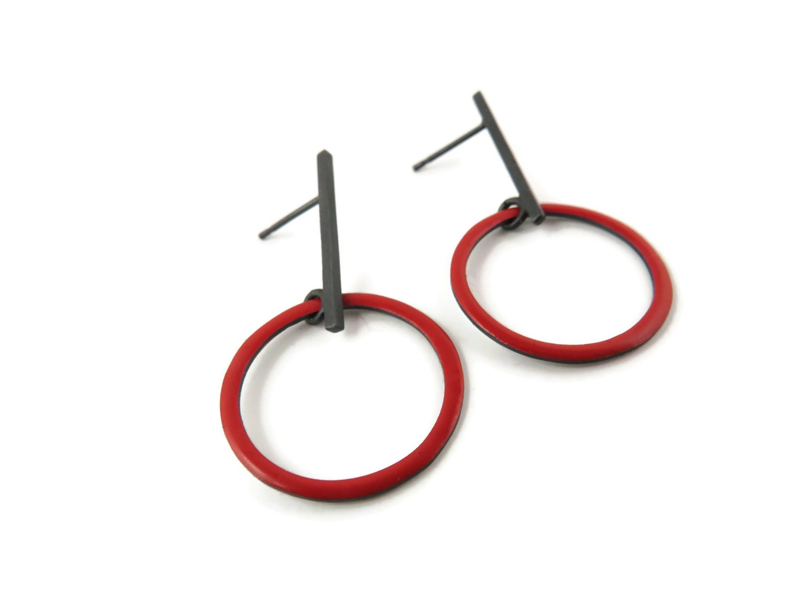 Bright Red Enamel Hoop Earrings