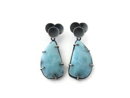 Rose Cut Larimar Earrings in Oxidized Silver
