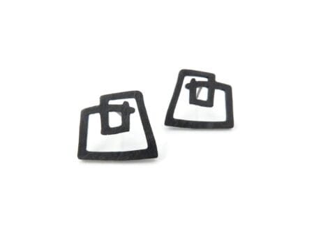 Sculptural Oxidized Silver Stud Earrings