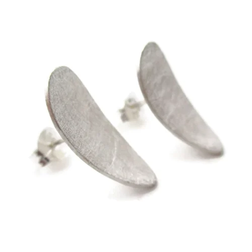Modern Oval Stud Silver Earrings