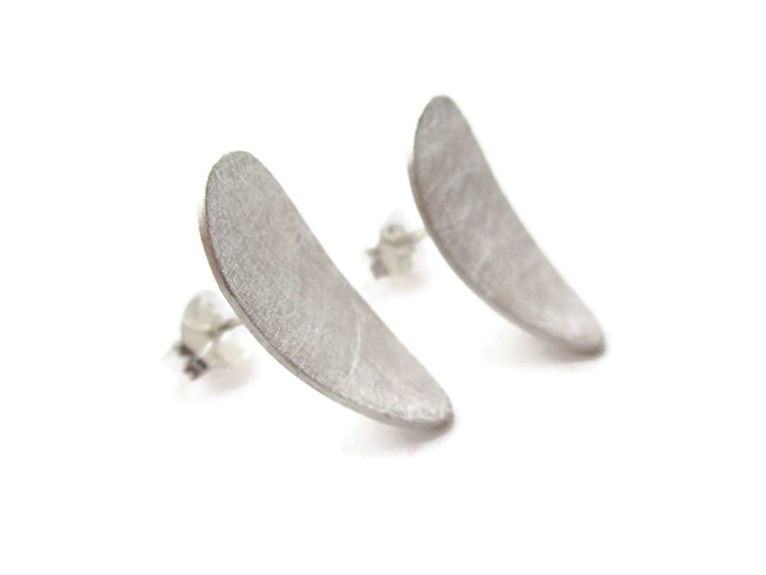 Modern Oval Stud Silver Earrings