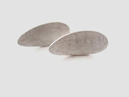 Modern Oval Stud Silver Earrings