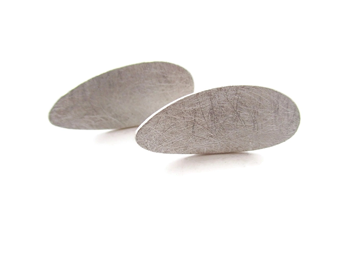 Modern Oval Stud Silver Earrings