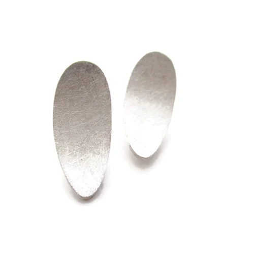 Modern Oval Stud Silver Earrings