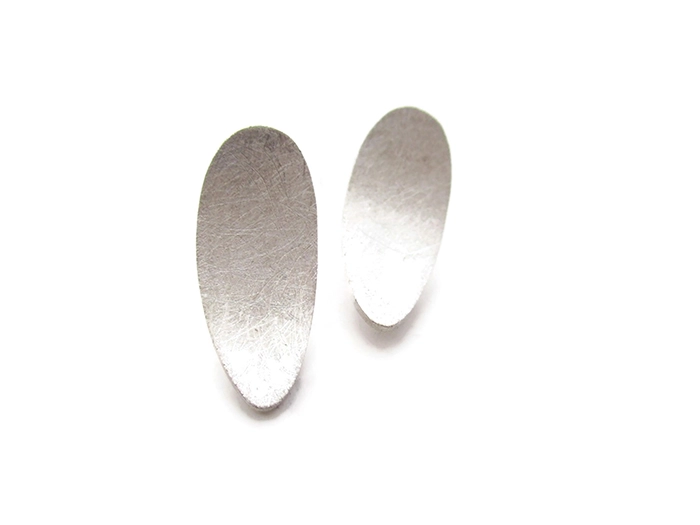 Modern Oval Stud Silver Earrings