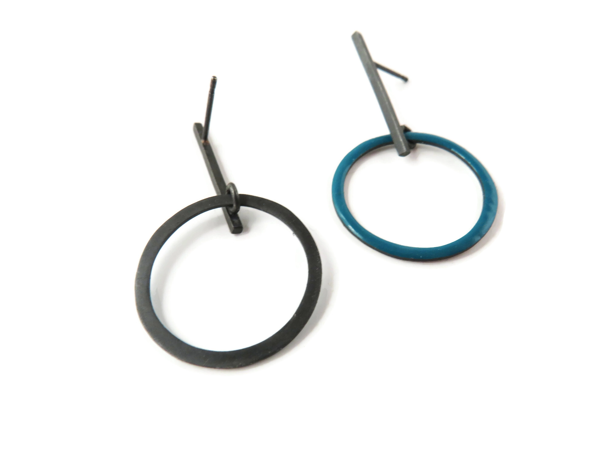 Vibrant Turquoise Enamel Hoop Earrings