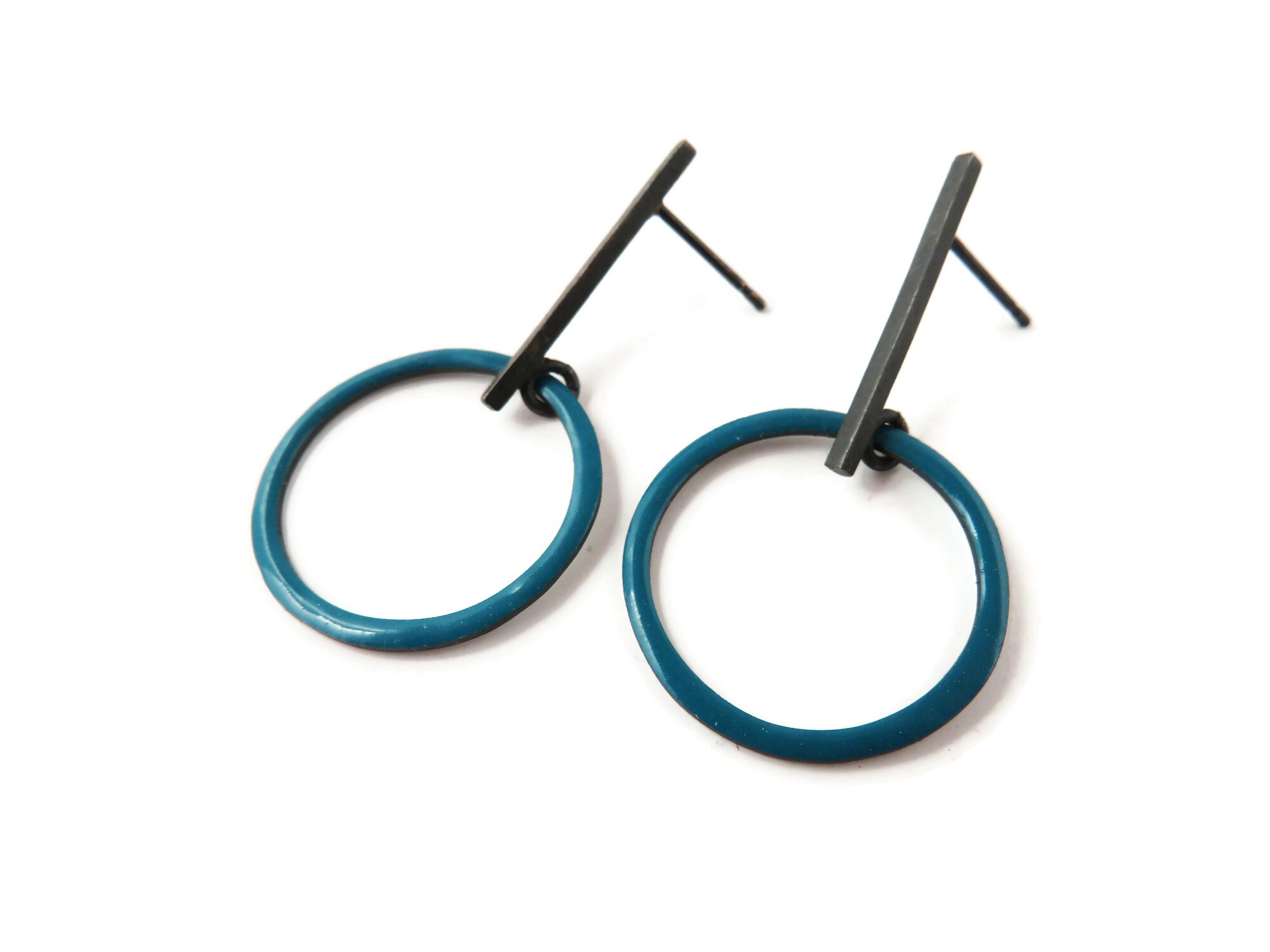 Vibrant Turquoise Enamel Hoop Earrings