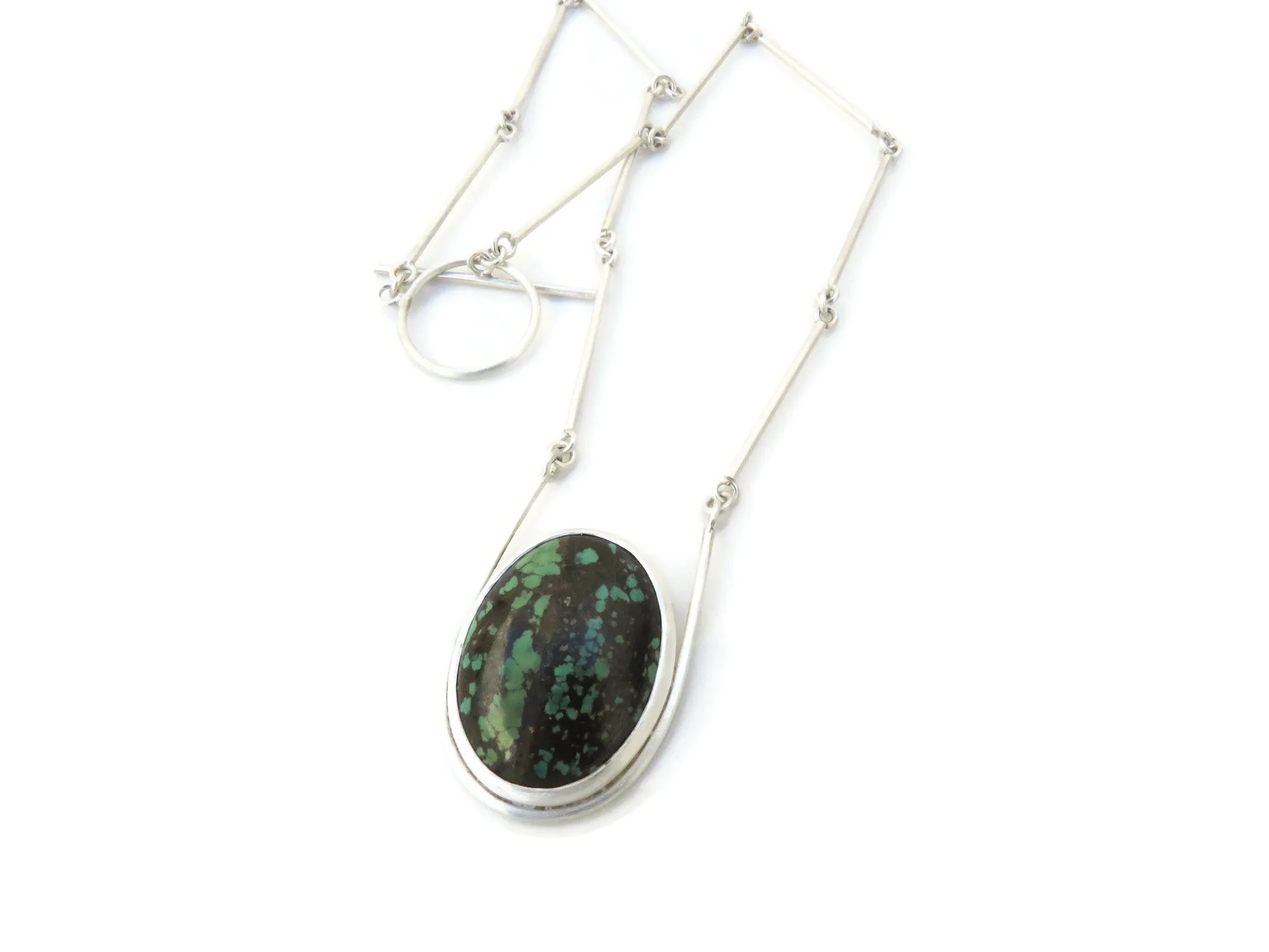 Silver Turquoise Necklace with Link Chain