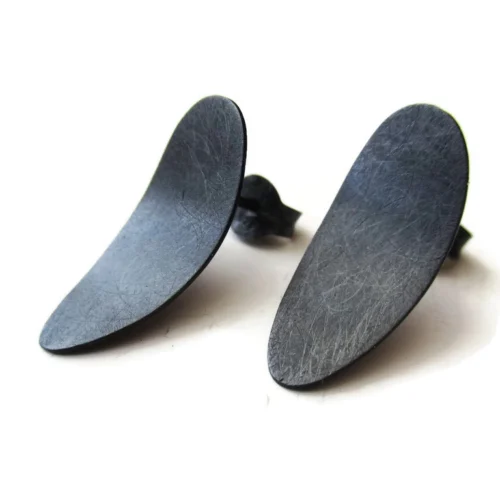 Oxidized Silver Oval Stud Earrings