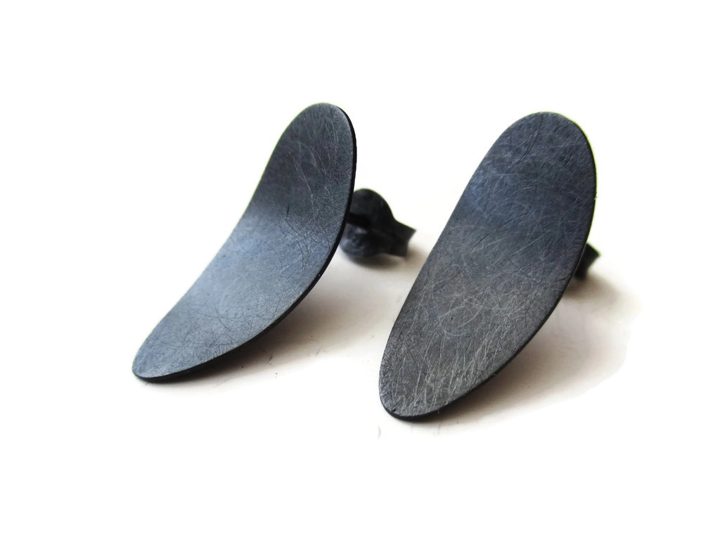 Oxidized Silver Oval Stud Earrings