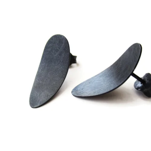 Oxidized Silver Oval Stud Earrings