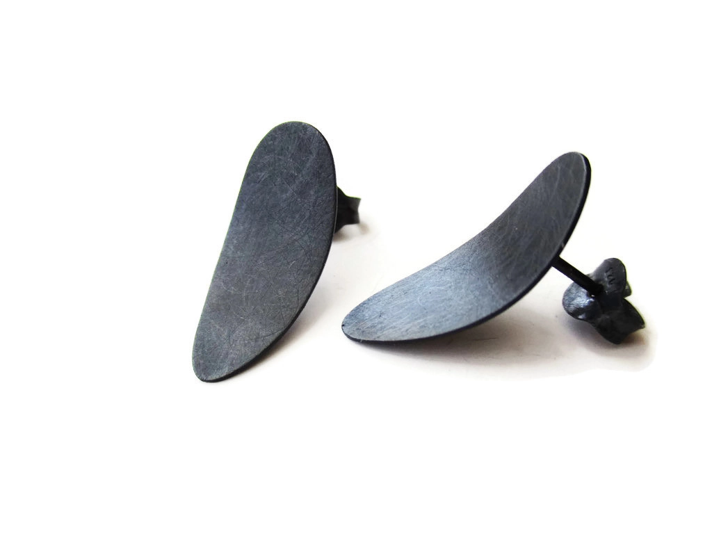 Oxidized Silver Oval Stud Earrings