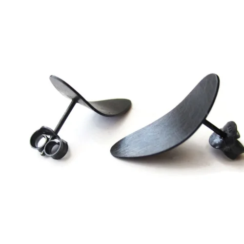 Oxidized Silver Oval Stud Earrings