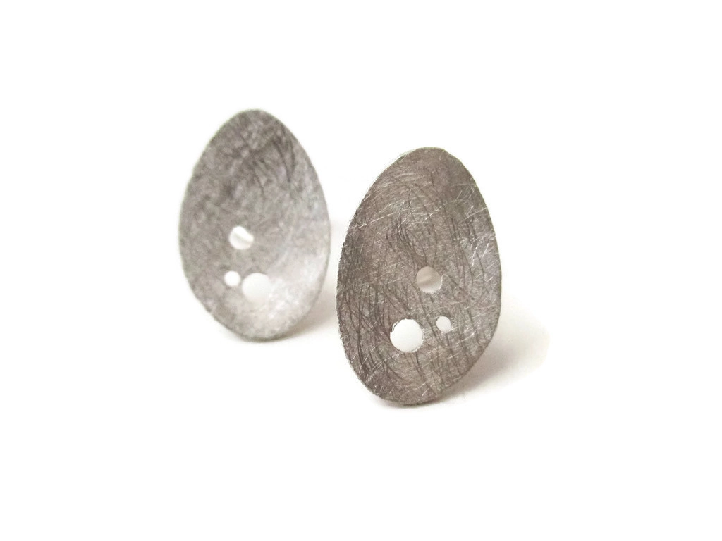 Brushed Silver Stud Earrings