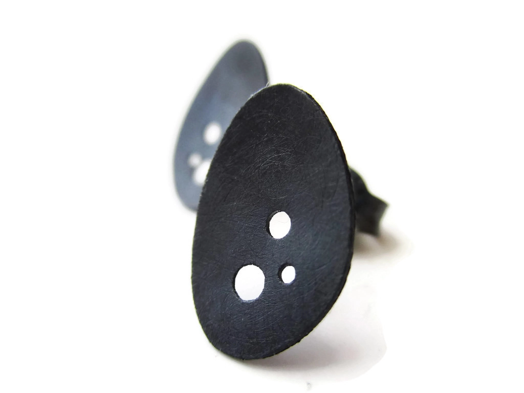 Funky Black Silver Stud Earrings