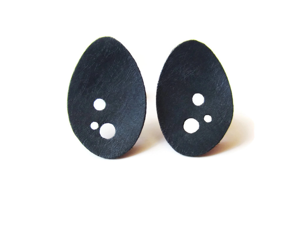 Funky Black Silver Stud Earrings