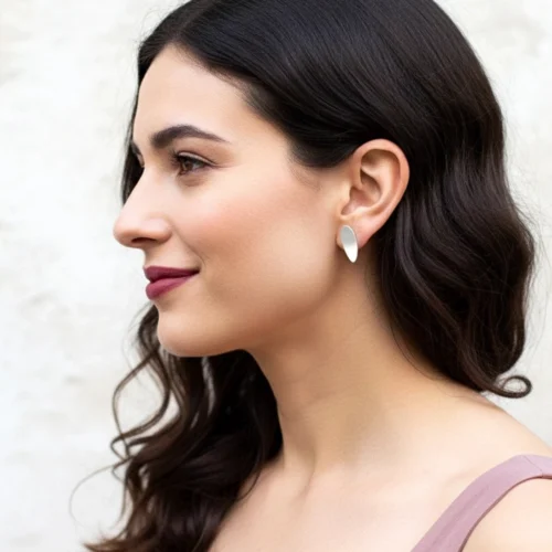 Modern Oval Stud Silver Earrings