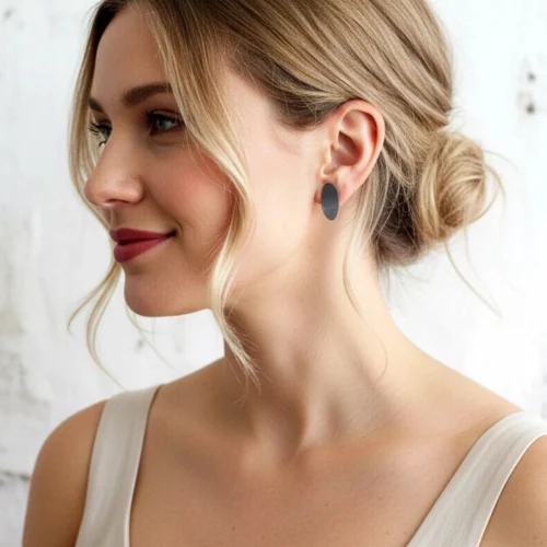 Oxidized Silver Oval Stud Earrings