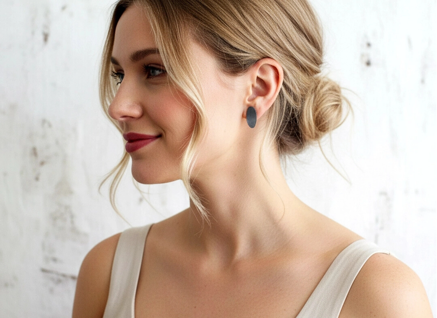 Oxidized Silver Oval Stud Earrings