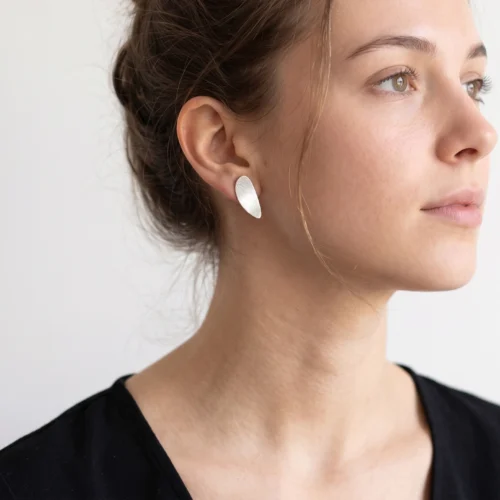 Modern Oval Stud Silver Earrings