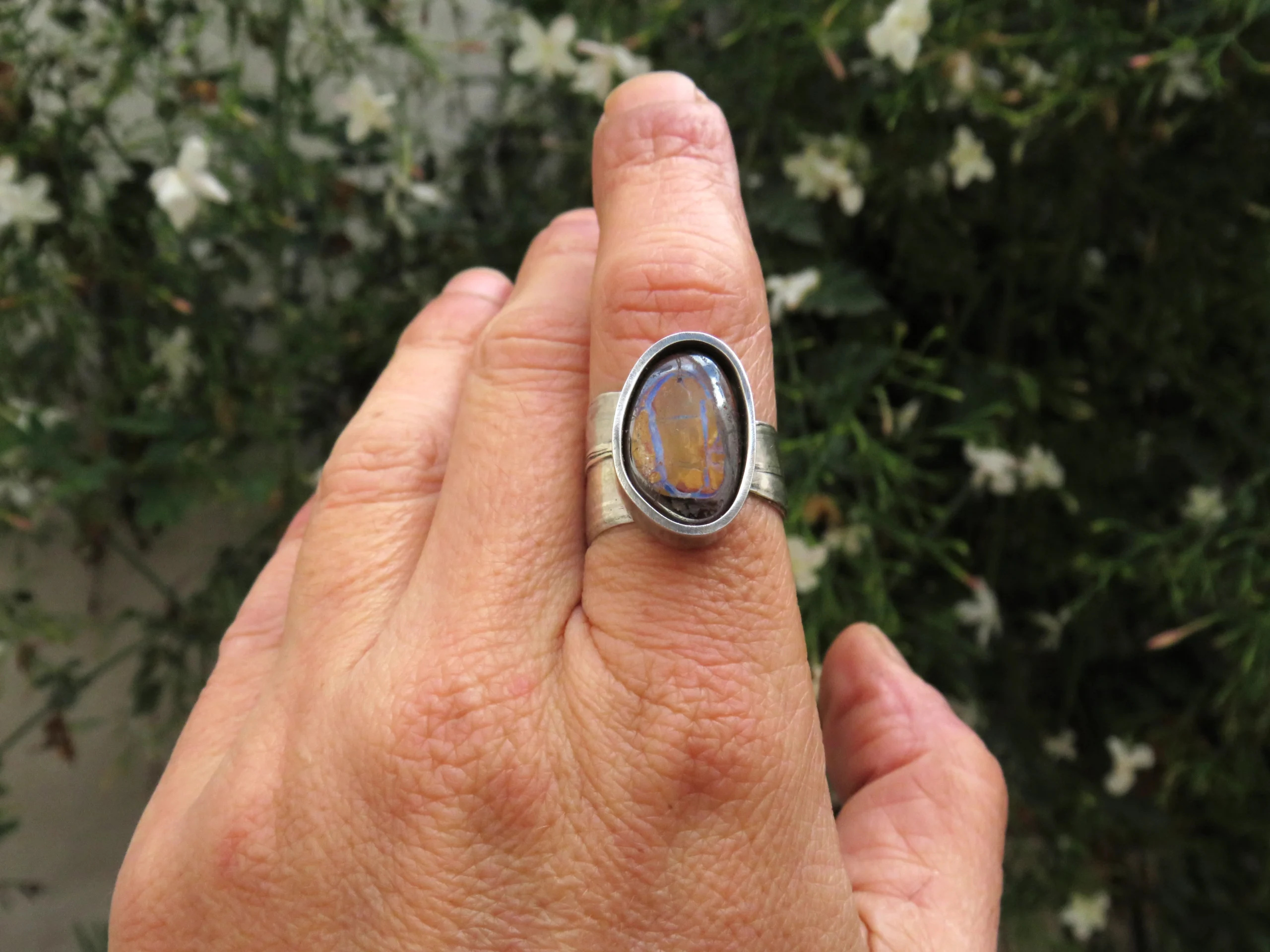 Unique Opal Silver Ring