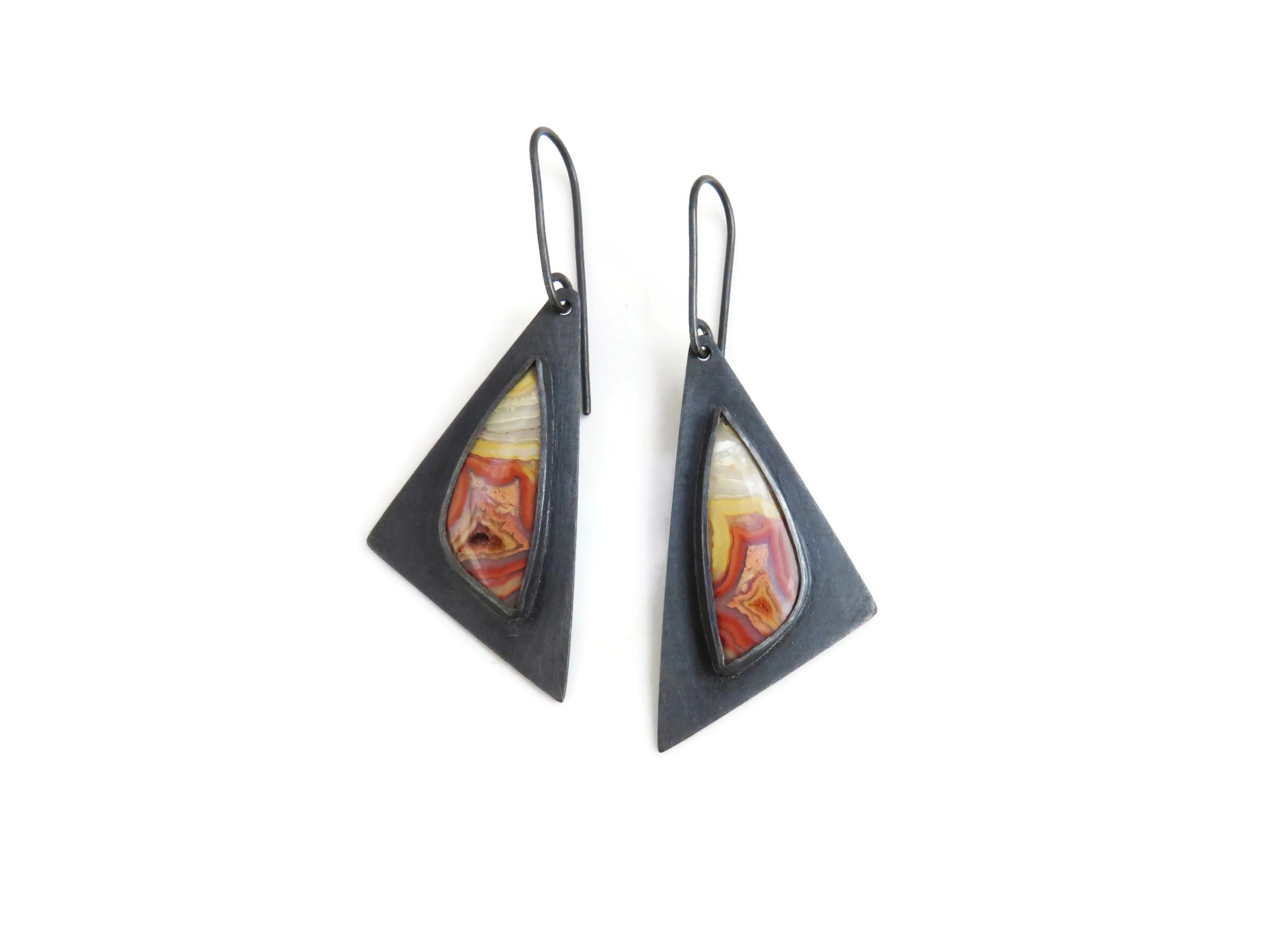 Triangular Agate Oxidized Silver Earrings