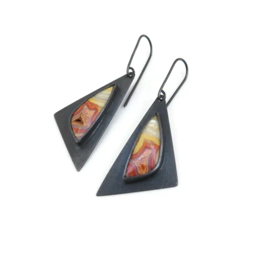 Triangular Agate Oxidized Silver Earrings